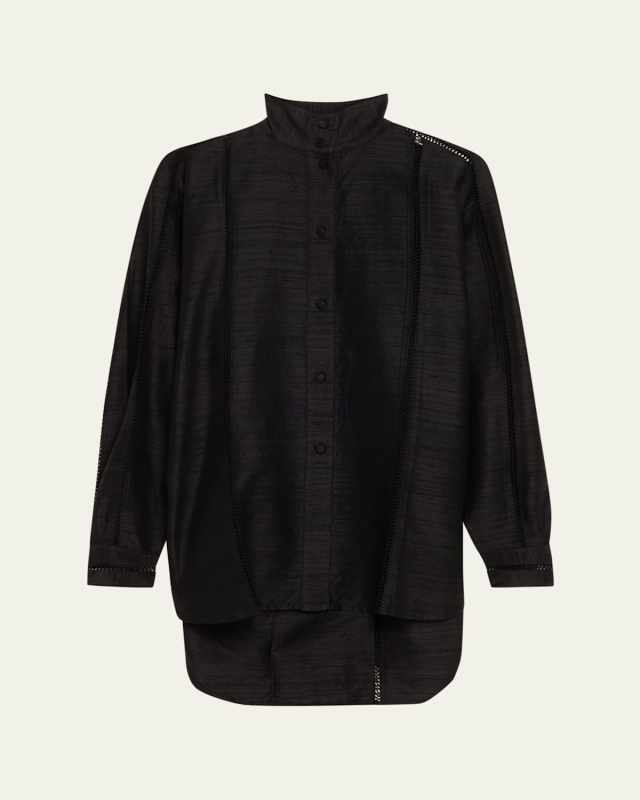 Dupioni Silk Stand Collar Shirt